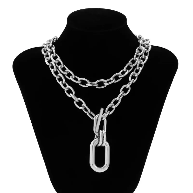 Exaggerate Big Double Layer Metal Chain Choker Necklace for Women Men Trendy Elegant Chunky Neck Chains Accessories Jewelry