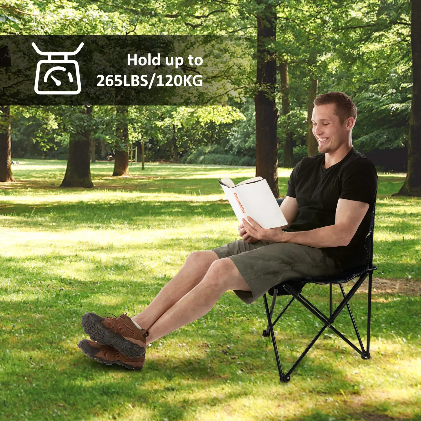 Folding Chairs，Folding Stool Outdoor Camp Chair with Front Pocket & Carrying Bag for Fishing, Camping, Beach, Hunt, BBQ, Travel