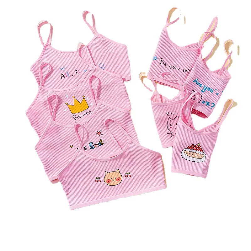 4PCS Developmental Cotton Girls Camisole Vest Threaded Combination Teenage Middle School High School Girls Underwear Bra