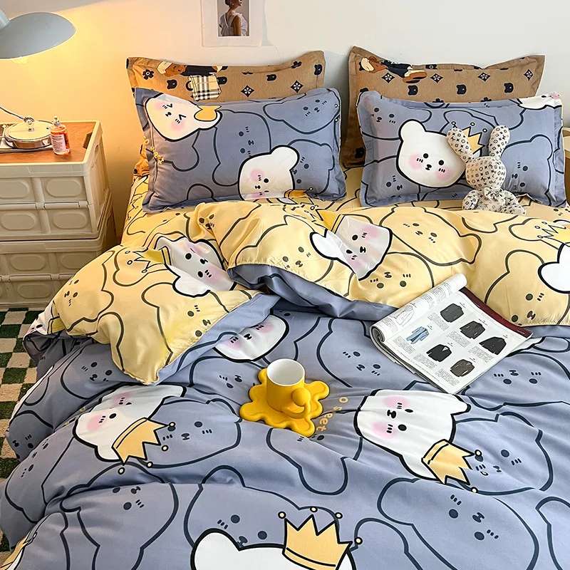 

Cute Four-Piece Sheet Set Bed Cover Winter Three-Piece Frosted Single Sheet Cover Cartoon Bedding Sets