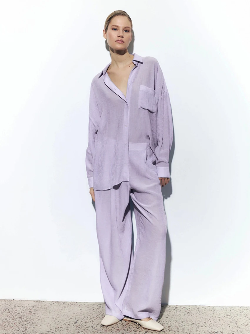 Marthaqiqi New Spring Ladies Nightgowns Set Long Sleeve Sleepwear Turn-Down Collar Nightwear Pants Casual Home Clothes For Women