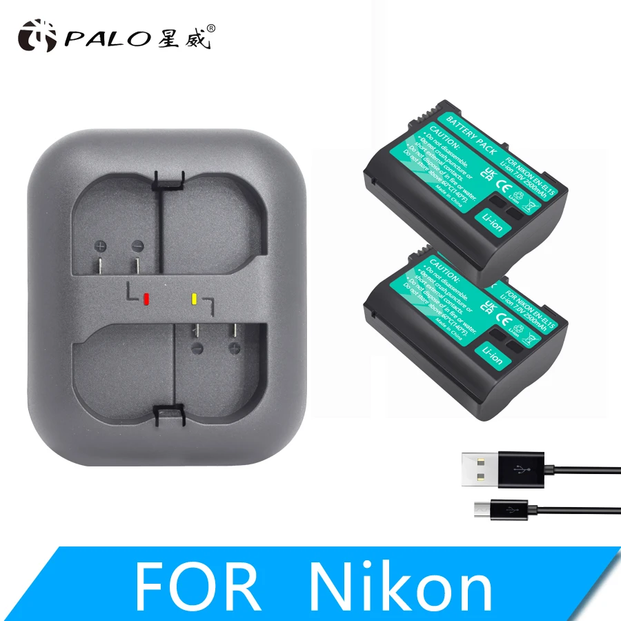 Palo En-El15 Enel15 En El15 En-El15A Batterie Per Fotocamere + Caricatore Doppio Usb Per Nikon D7000 D610 D7100 D850 D600 D810 D750 D7500