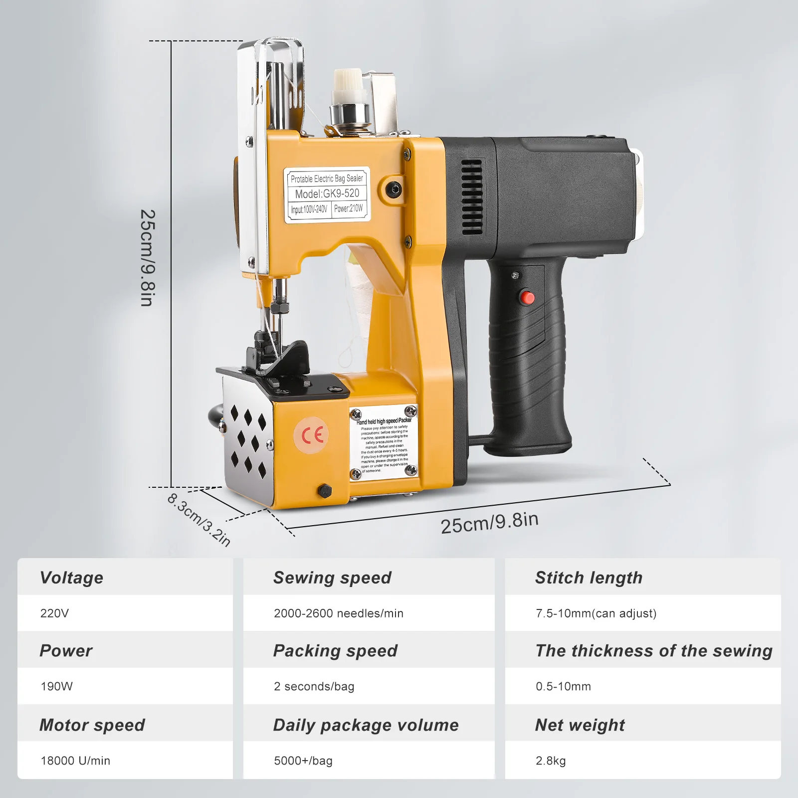 Portable Sewing Sealer Industrial Electric Sewing Machine Sealer Sealing Woven Bag Packing Automatic Home High-Speed 220V EU 3