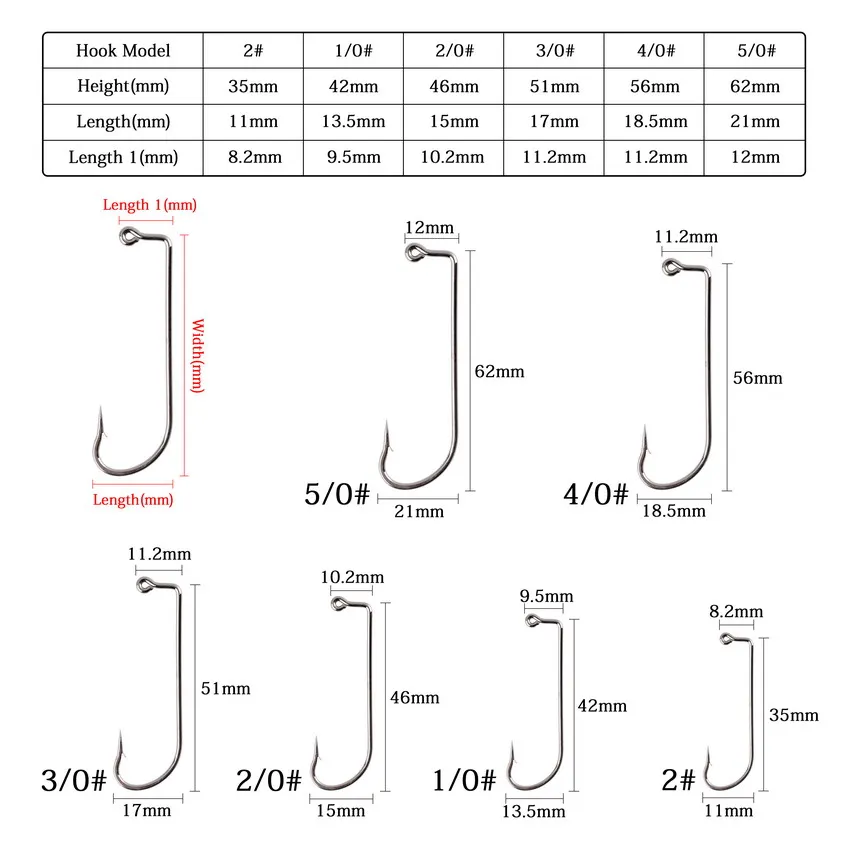 100pcs Fishing Hooks High Carbon Steel Fishhook Black 90 Degree Offset Jig  Fishing Hook for Soft Lure Size 2# To 6/0#