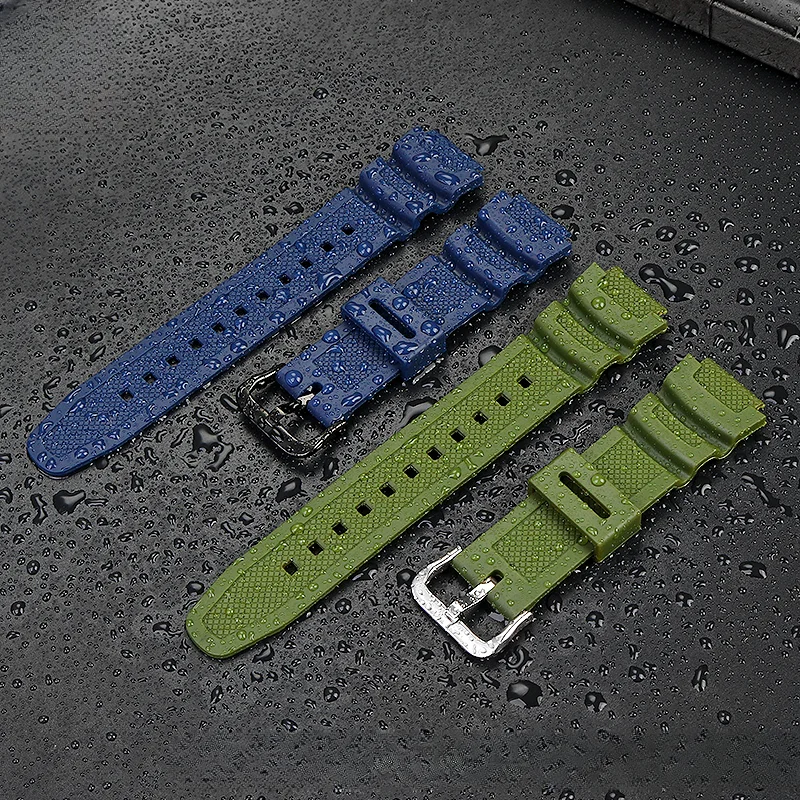 Per Casio W-215 Aeq-110W Ae-1300/1200 Serie 18Mm Fibbia In Acciaio Foro Quadrato Silicone Traspirante Morbido Durevole Cinturino Sportivo