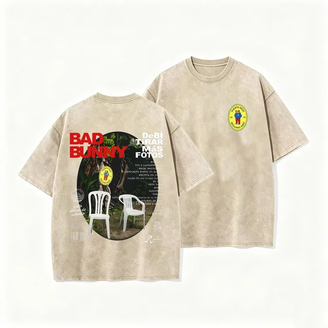 T-shirt vintage délavé Bad Bunny Debi Tirar Mas Fotos DTMF 2025 Album Hip Hop Tee Homme Femme Oversize 2026 Été Streetwear 1