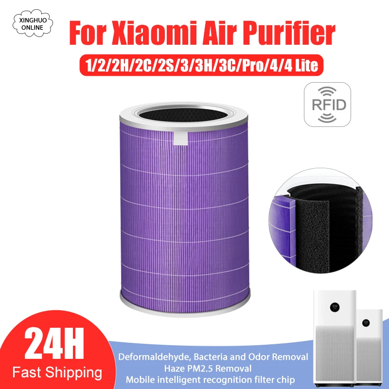 Filtro de ar para Xiaomi mi Purificador de ar 2h 2c 2s 3h 3c 4lite Pro Carbono Ativo Hepa Pm2.5 Filtro Anti Bactérias Formaldeído