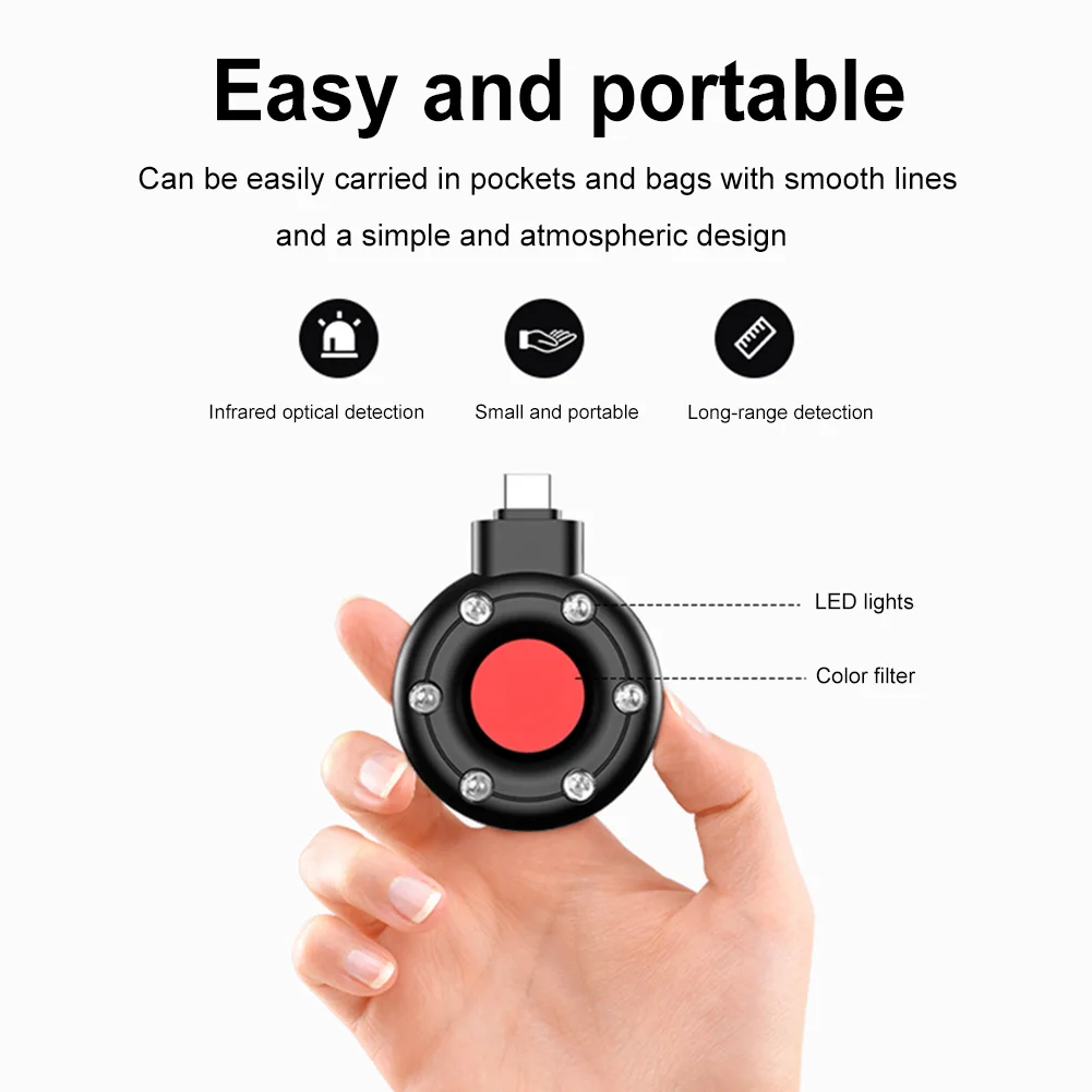 Portable Anti Candid Camera Detector Type-C Anti-Peeping Security Protection Gadget IR Alarm Camera Finder for Hotel Office