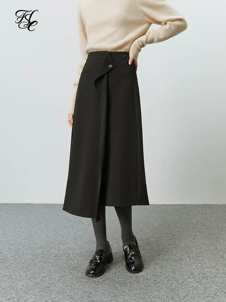 

FSLE Ruffles Irregular Skirt Women's Autumn Winter 2022 New A-line High Waist Umbrella Skirt Casual Solid Women Black Skirts