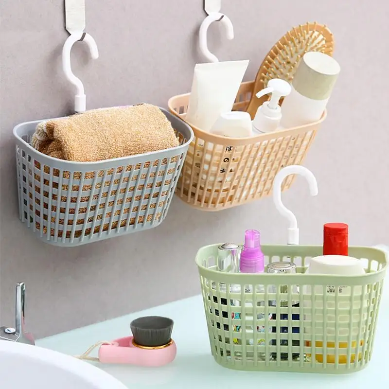 Plastic Home Storage Basket Hanging Shower Basket With Hook For Bathroom Storage Holder Kitchen Hook Basket Storage Organizer