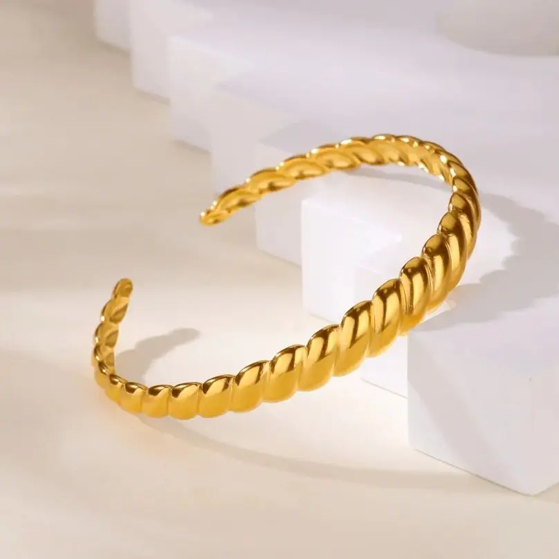 Stainless Steel Striped Bangle For Women