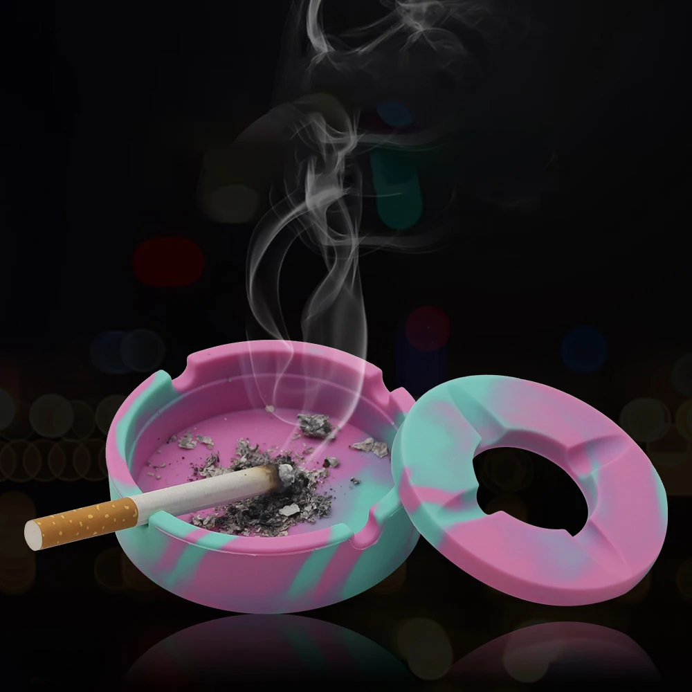 Round Food Grade Silicone Ashtray Lid Windproof Ash Tray Cigarette silicone ashtray