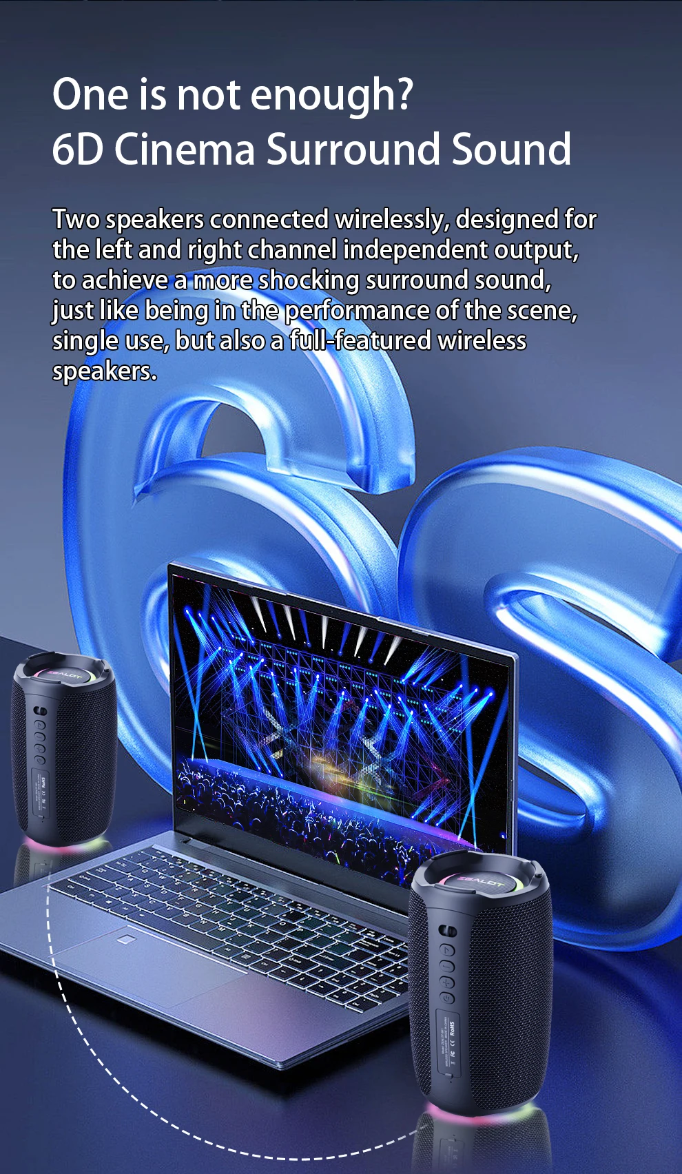 ZEALOT S61 20 W kabellose Lautsprecher, tragbarer Subwoofer-Lautsprecher für den Außenbereich, 3000-mAh-Akku, EQ-Modus, Dual-Pairing. – Detail 13