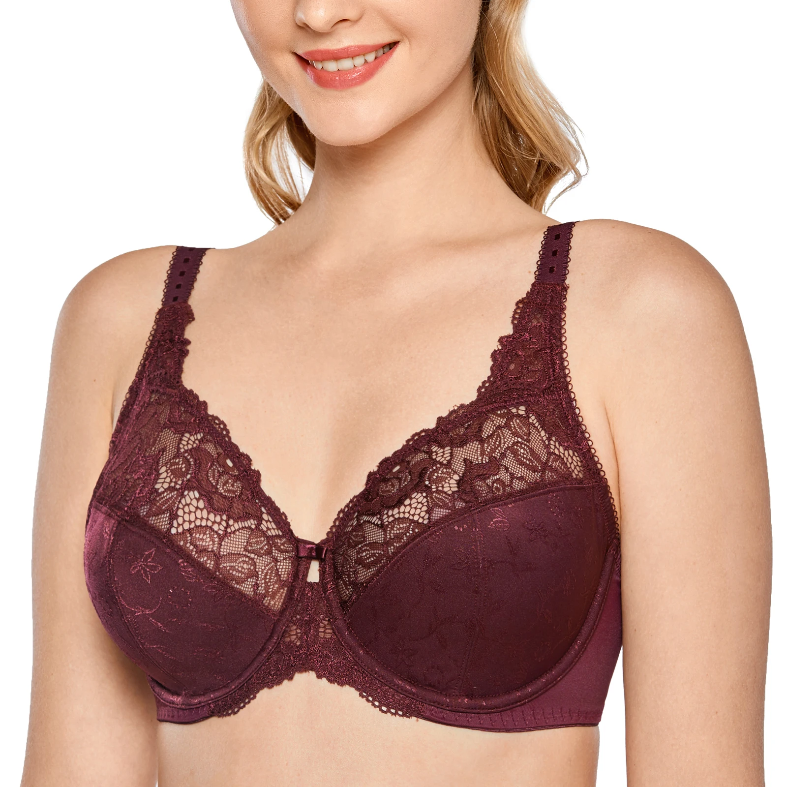 Women's Lace Bra Full Coverage Non Padded Underwire 34-44 DD E F G H