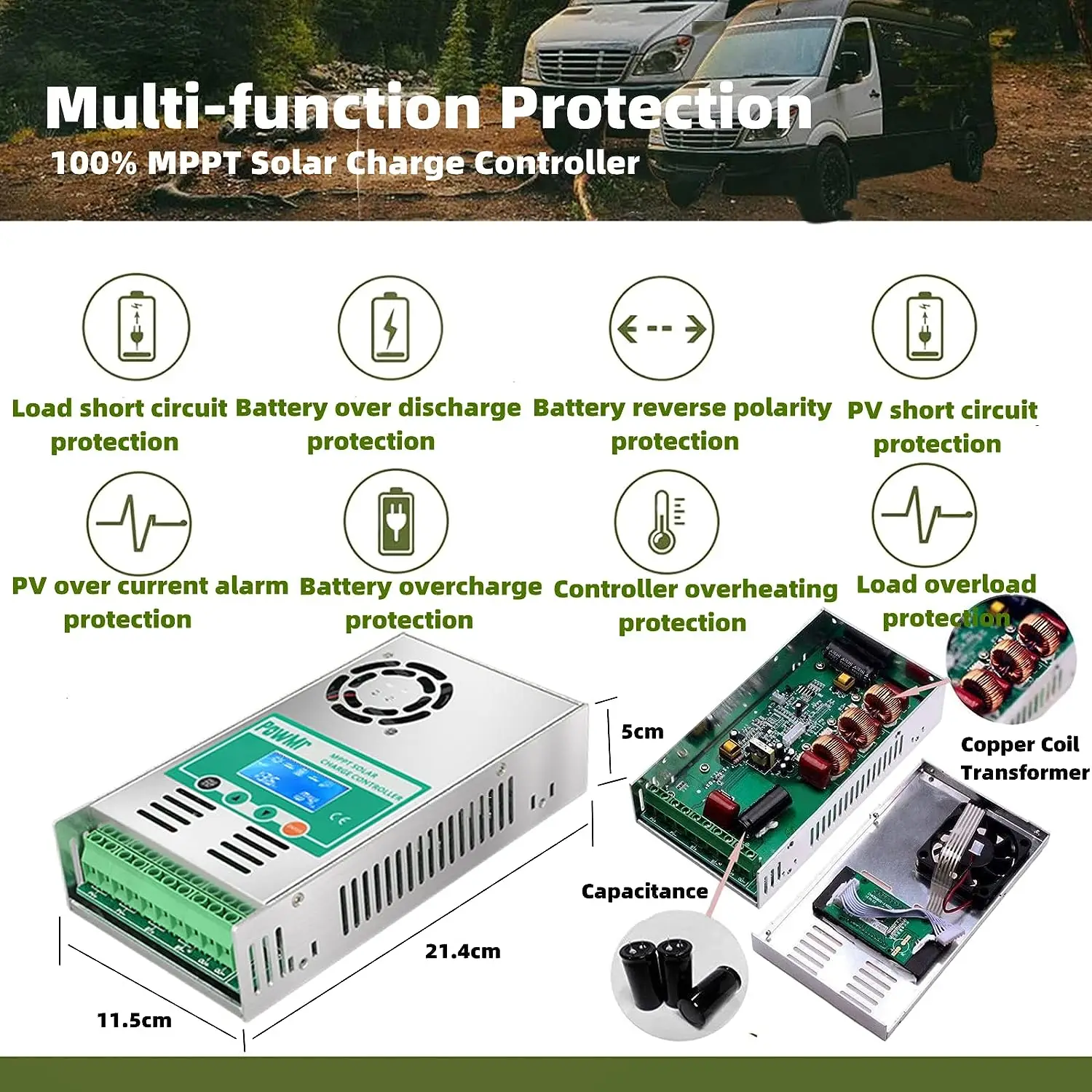 PowMr 60A MPPT Solar Charge Controller Backlight 12V 24V 36V 48V 