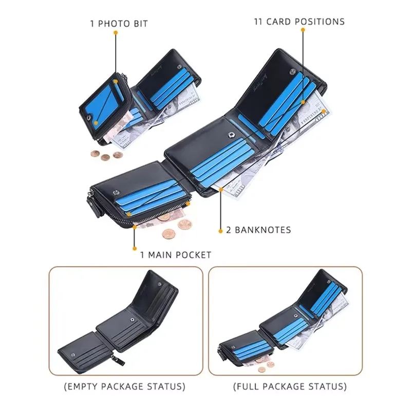 1 PC Men's Wallet with Zip Closure and Coin Pocket - Short Style Leather Wallet for Portability - Card Holder for Bank Cards 4