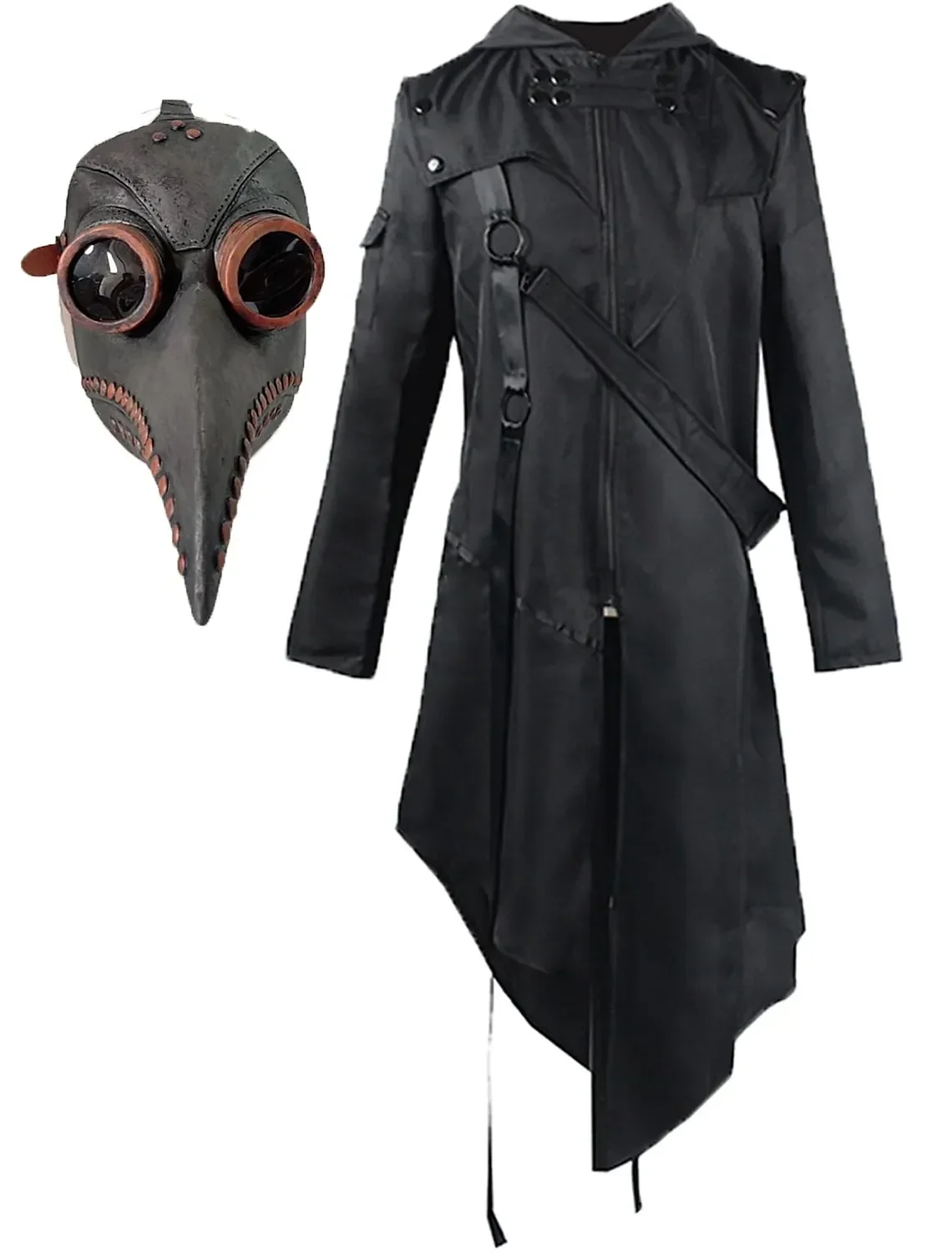 

Vintage Halloween Medieval Steampunk Assassin Elves Pirate Costume Adult Men Black Long Split Jacket Gothic Armor Leather Coats