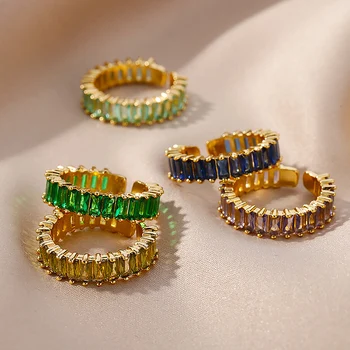 Colored Zircon Adjustable Ring Gold Stainless Steel Jewelry For Women