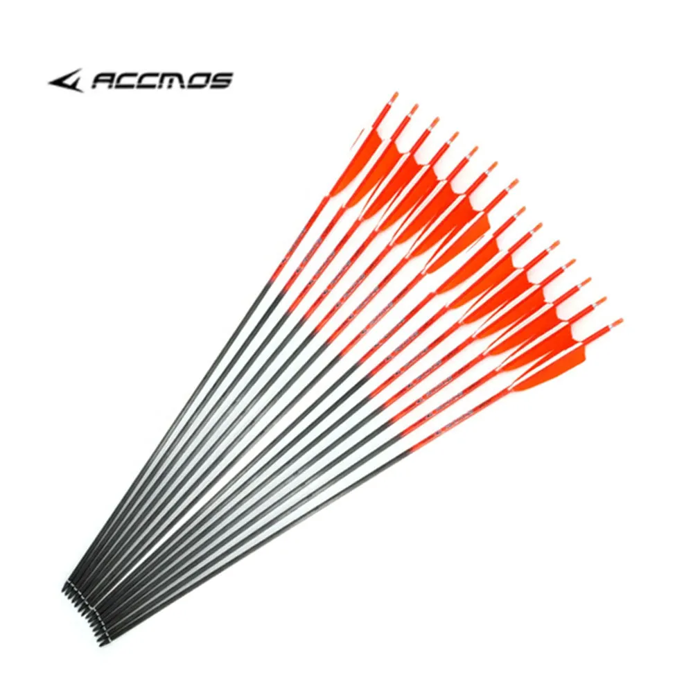 6/12pcs Pure Carbon Arrows ID 6.2mm Spine 300 340 400 500 600 700 800 with 4" Natural Feather for Bow Hunting Archery Shooting