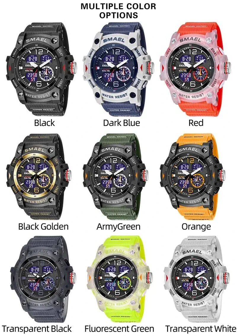 SMAEL Sport Watch Military Wristwatch for Men Alarm Stopwatch LED Digital Back Light Dual Time Display Waterproof Watch Men 8007 6