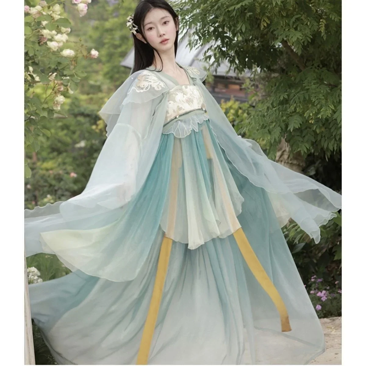 

Chinese Style Hanfu Dress Set Women Vintage Elegant Flower Embroidery Fairy Dance Stage Costumes Female Sweet Princess Outfits