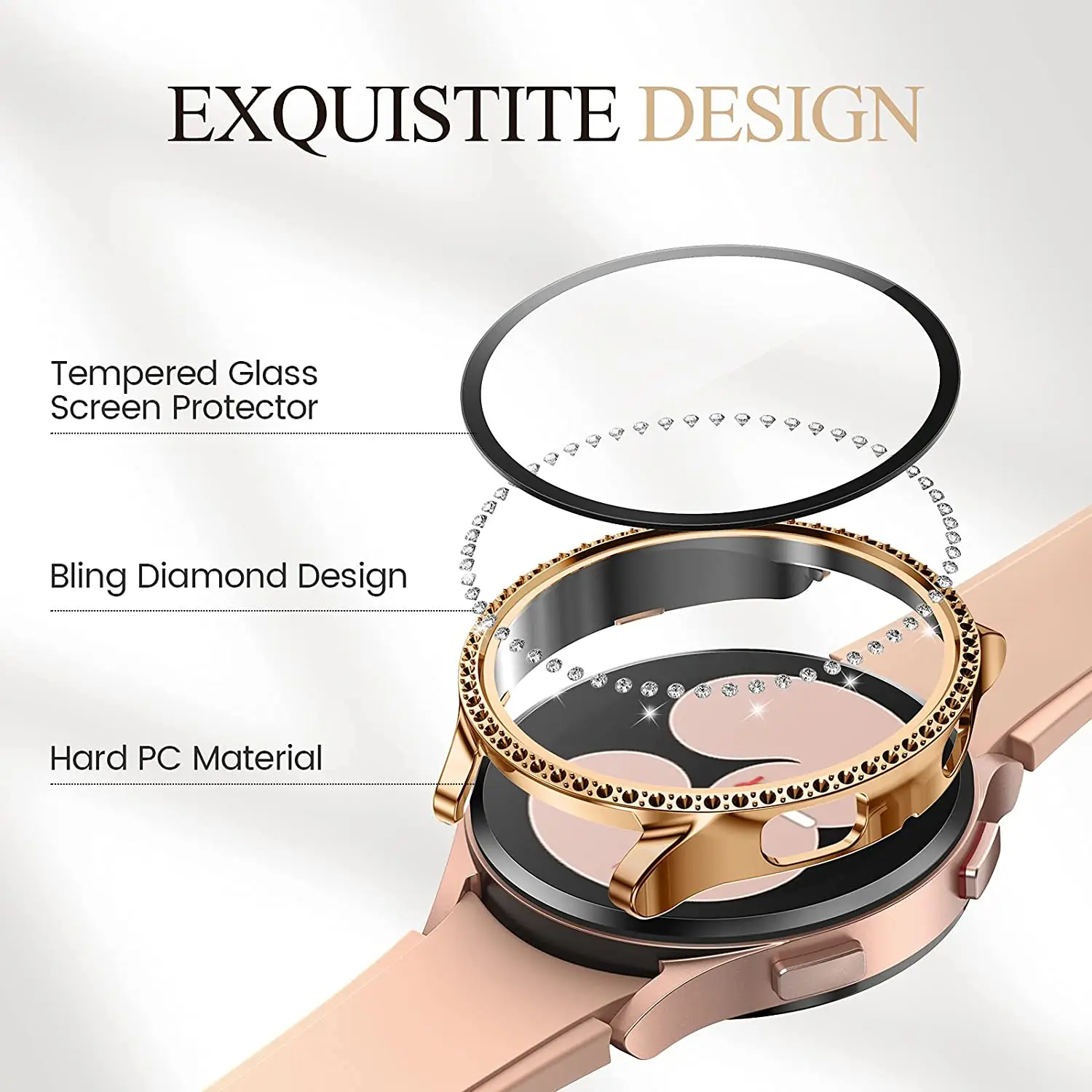 Glass+Case for Samsung Galaxy watch 4 44mm 40mm Accessories Bling Diamond PC bumper Shell +Screen protector Galaxy watch4 cover