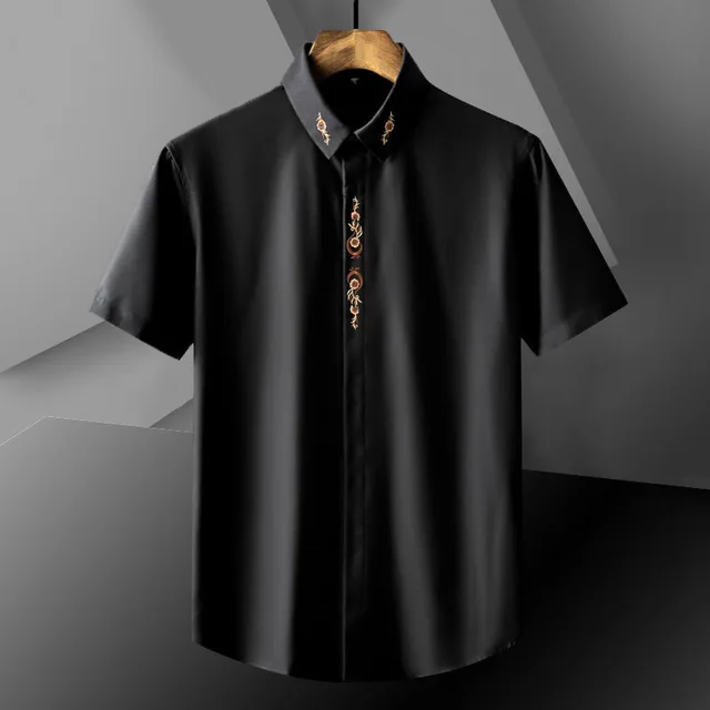high-end quality embroidered short sleeved shirt men's summer 1