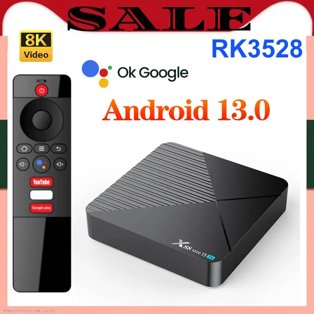 

Rockchip RK3528 Quad Core 64bit Cortex A53 X88 Mini 13 TV Box Android13 ATV UI Support 8K Video 4K 60fps Wifi6 BT5.0 Set Top Box