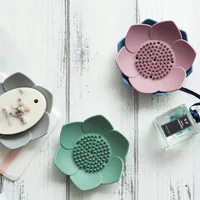 Portable Silicone Draining Soap Box Lotus Shape Dish Soap Box Non-Slip Easy Drain Soap Tray Bathroom Accessories 2