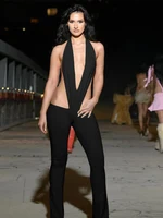kliou Waistless Stunning Women Jumpsuits Hipster Solid Deep V-neck Backless Skinny Chic Cut Out Overalls Mujer Midnight Clubwear - Image 3