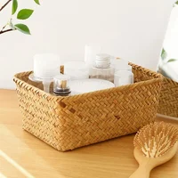 Woven Seagrass Storage Baskets Straw Rattan Basket Desk Organizer Picnic Basket Fruit Storage Box Cosmetic Storage Container 1