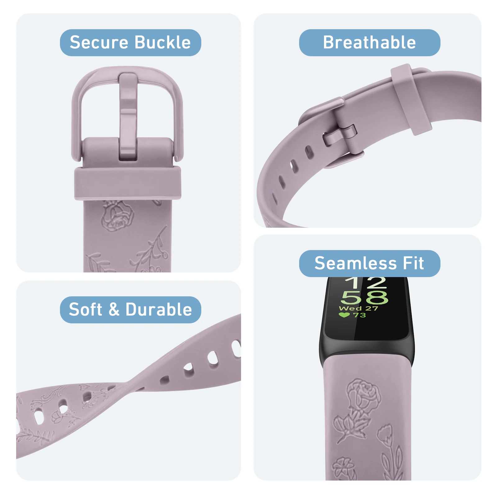 Engraved Soft TPU Adjustable Sport Watchband Replacement Strap Bracelet