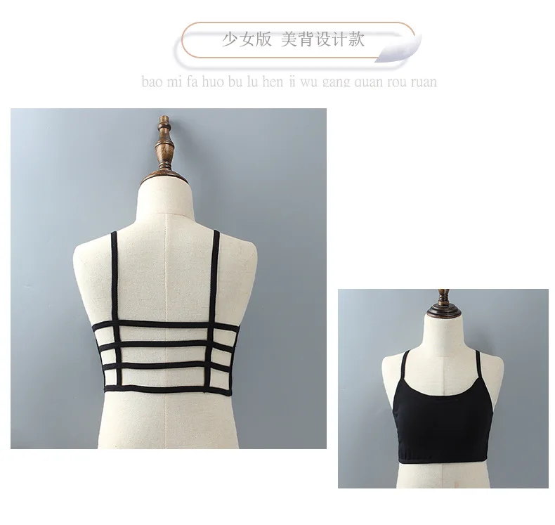Sports Bra Training Bra Crop Top Seamless Underwear Vest Girls Lingerie Sets Girls Bra Beautiful Back Summer Cotton Underwear Black and White Children's Development Period Tube Top Underwear 9-18 Years Old