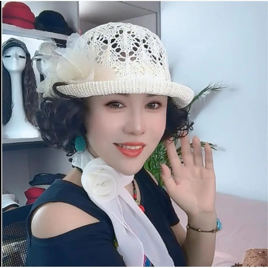 

Wigs with integrated cut-out shaped top hats for women, summer foldable seaside sunscreen sunhats, vacation style fisherman hats