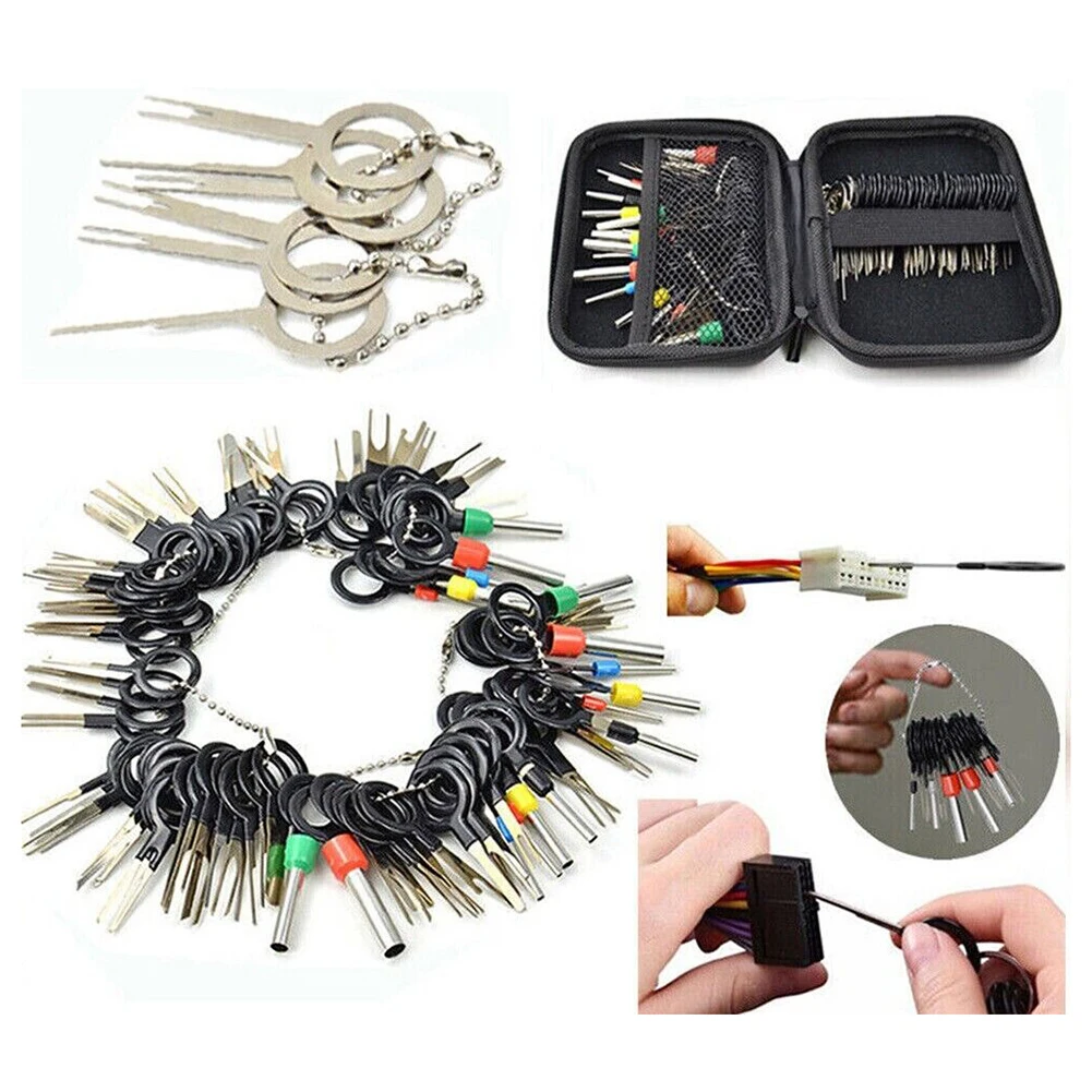 Car Terminal Removal Repair Tools 100Pcs Electrical Wiring Crimp Connector Pin Extractor Kit Keys Automotive Plug Pullers car terminal extractor terminal removal kit car repair tool terminal removal tool car terminal puller electrical connector pin removal kit