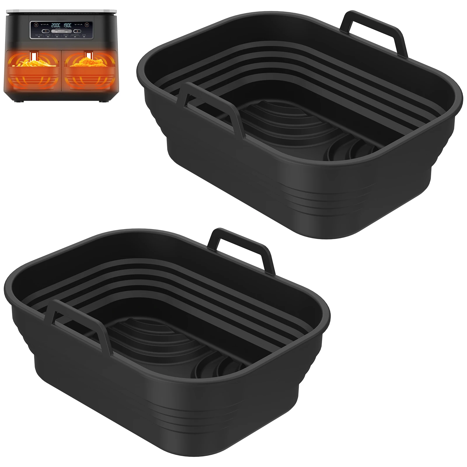 

2Pcs Air Fryer Silicone Liners with Oil Brush Foldable Air Fryer Silicone Basket with Handle Nonstick Air Fryer Silicone Pan
