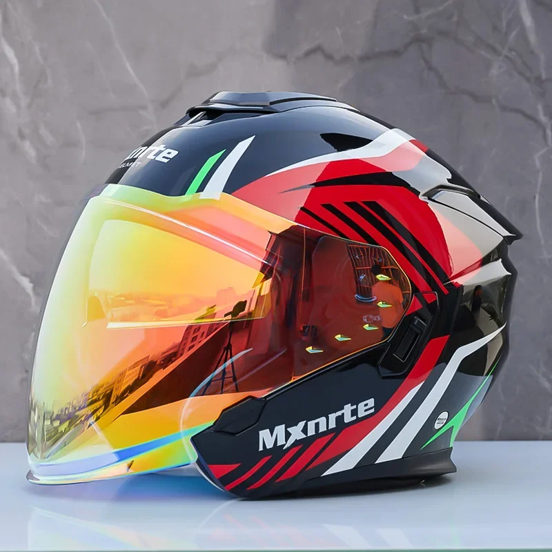 Double Lens Half Helmet Mxnrte Gatling Red Motorcycle Helmet Off-Road Safety Helmet DOT Approved Casco Casque Men an