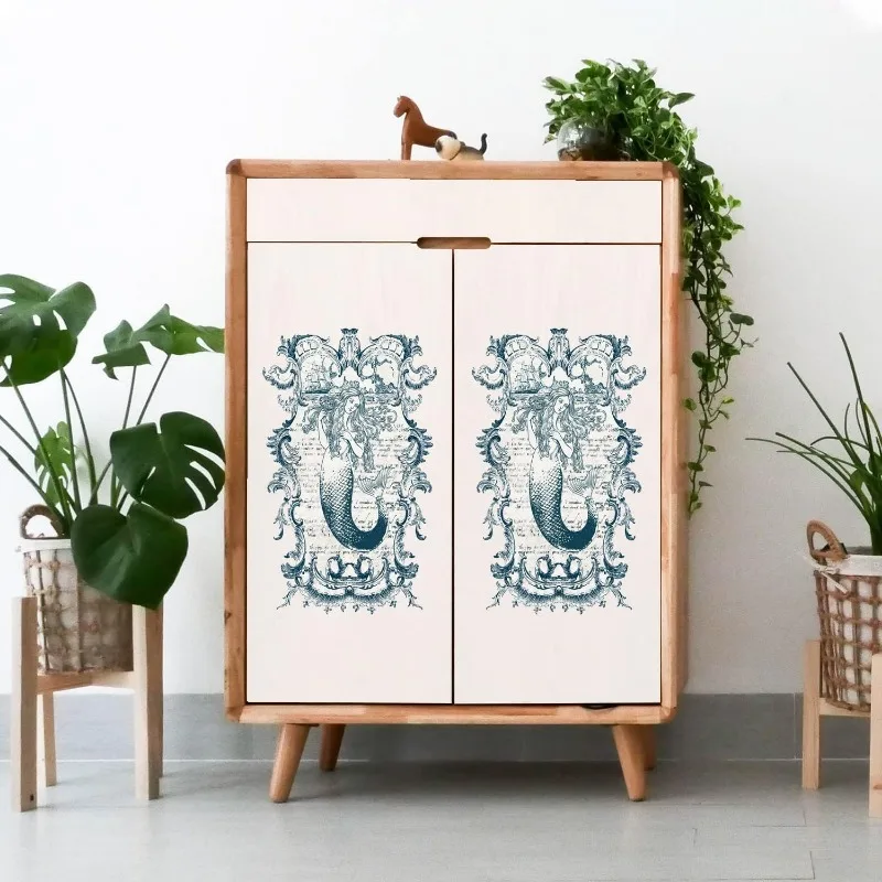1Set 3 Sheets Mermaid Transfer Stickers Sea Wave Rub on Decor Transfers Sticker Decals for Cabinet Wood Door DIY Craft