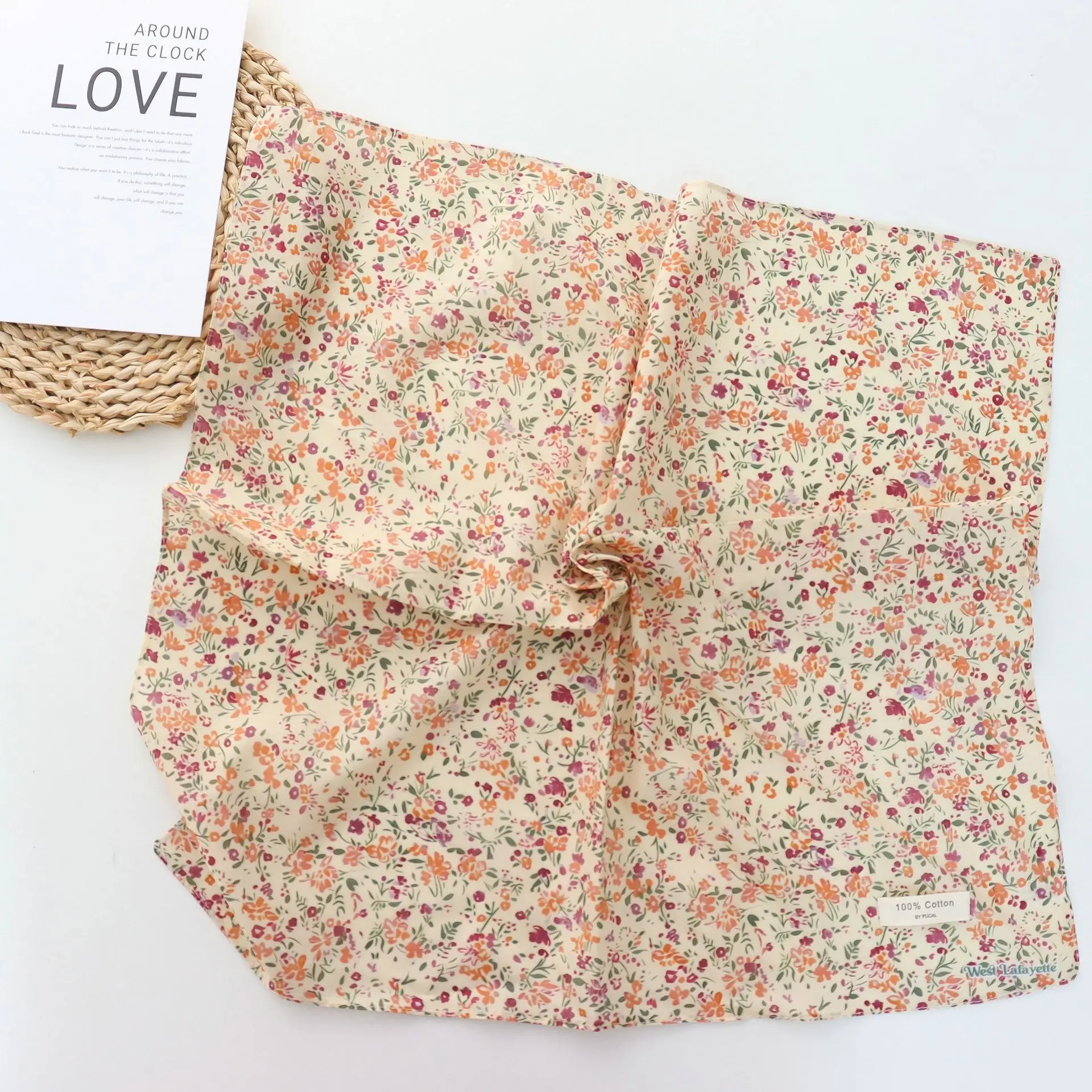 2025 koreanischen Stil All-Matching Floral Quadrat Schal Baumwolle Kleinen Schal Retro frauen Dünne Frische Dekoration Seide Schal stirnband – Detail 12
