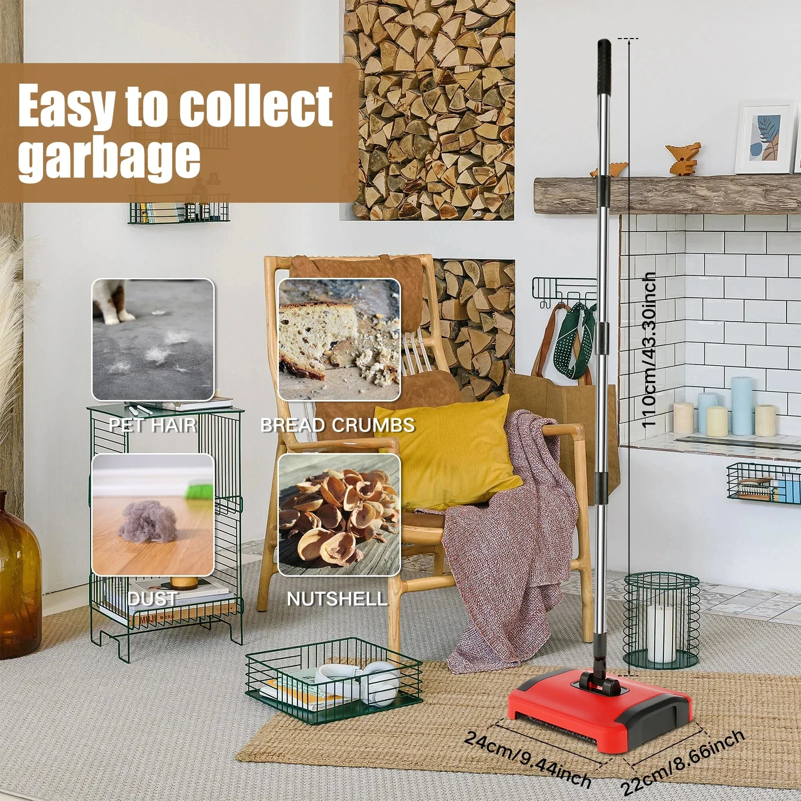 Simple Carpet Floor Sweeper with Horsehair Manual Carpet Sweeper Cleaner Non-Electric Carpet Broom Hand Push Automatic Sweeper