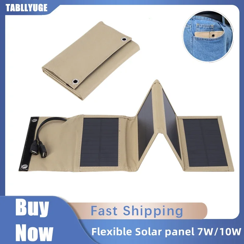 

Flexible Solar panel 5V 2USB Portable Waterproof plate For cell phone power bank 7W/10W Battery Charger outdoor tourism Fishing