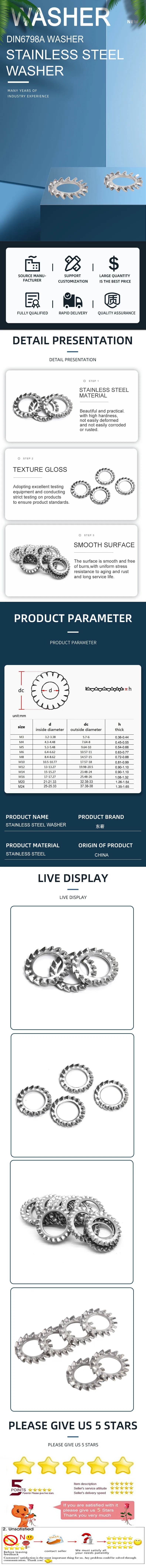 Description Picture 2 of itemM3 M4 M5 M6 M8 M10 M20 304 Stainless Steel External Toothed Serrated Lock Washer Gasket DIN6798A