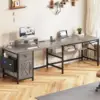 SEDETA 63" L Shaped Desk Convertible 86.6" Home Office Corner Computer Desk with Drawer Power Strip Storage Cabinet Retro Grey 2