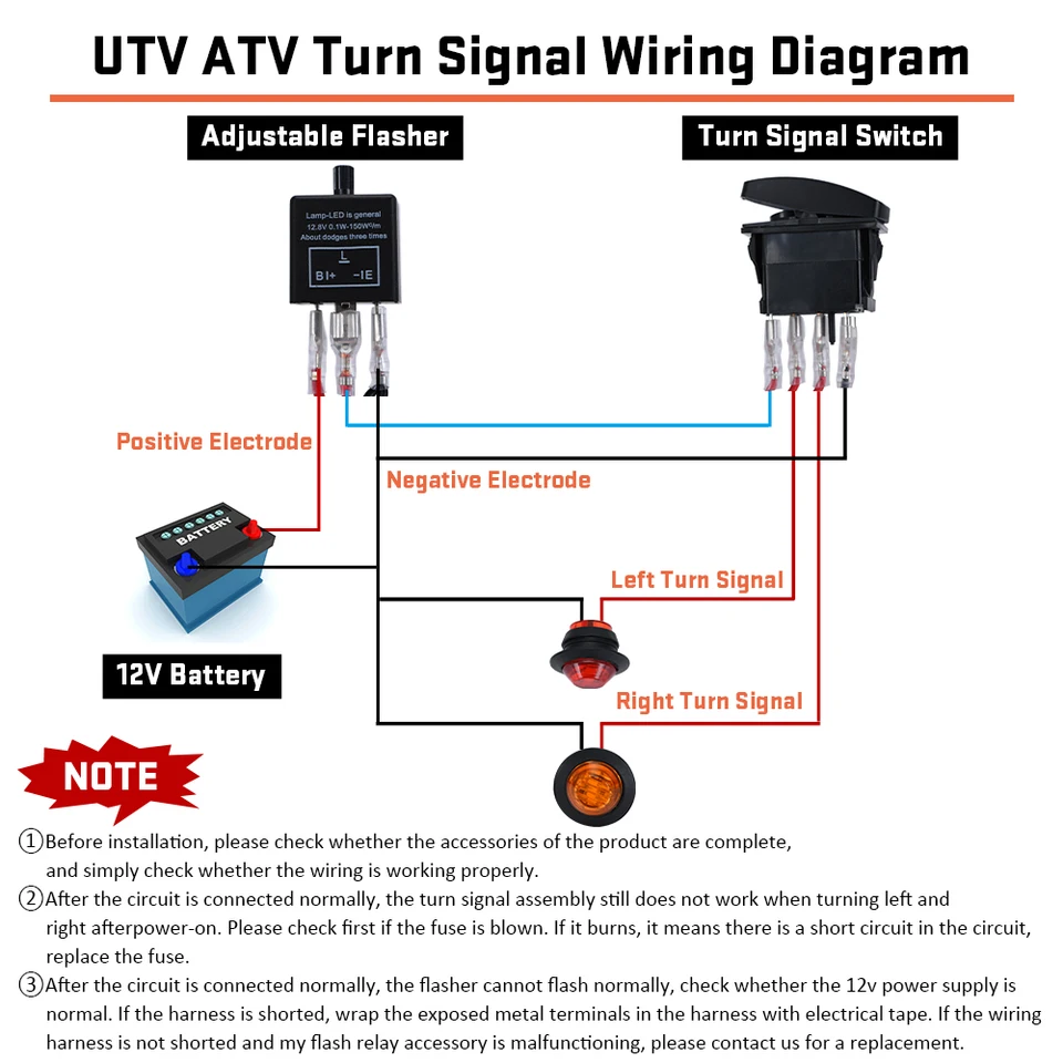 LUCKDANO Turn UTV Turn UTV Kit Interruttore a Bilanciere Indicatori di Direzione - Kit di Illuminazione Omologato per ATV con Cablaggio relè Lampeggiante di Ricambio per Veicoli e (Interruttore di