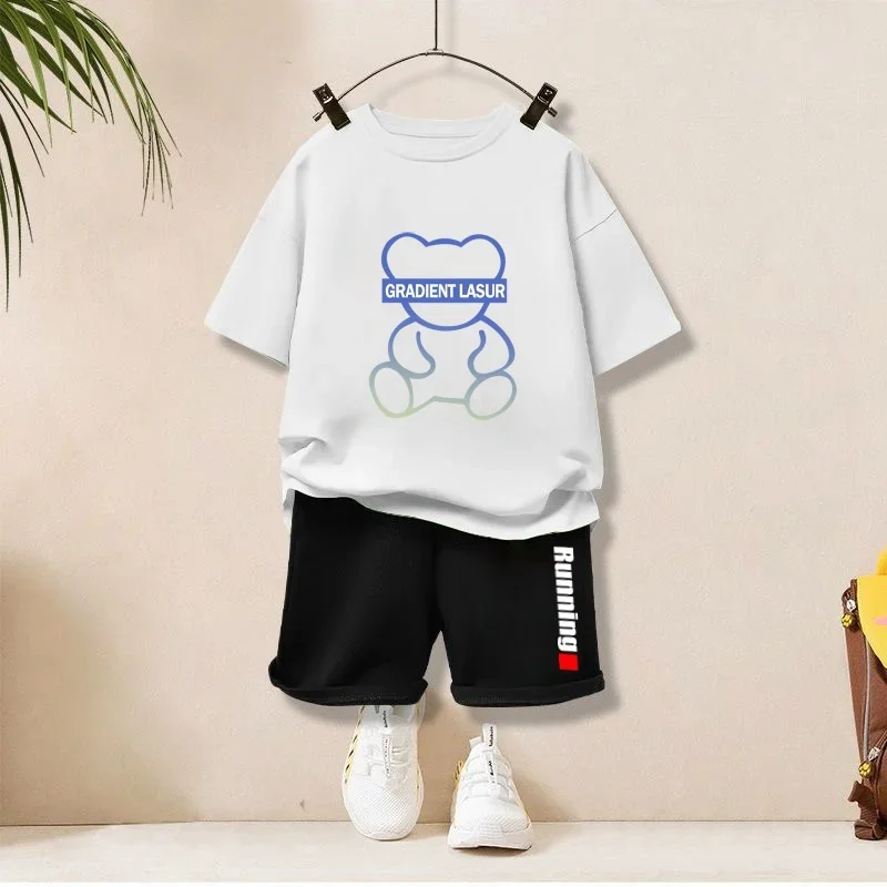 

Summer Baby Boy Girls Clothes Set Children Cartoon T-shirts And Shorts 2PCS Suit Kid Gradient Bear Top Bottom Outfits Tracksuits