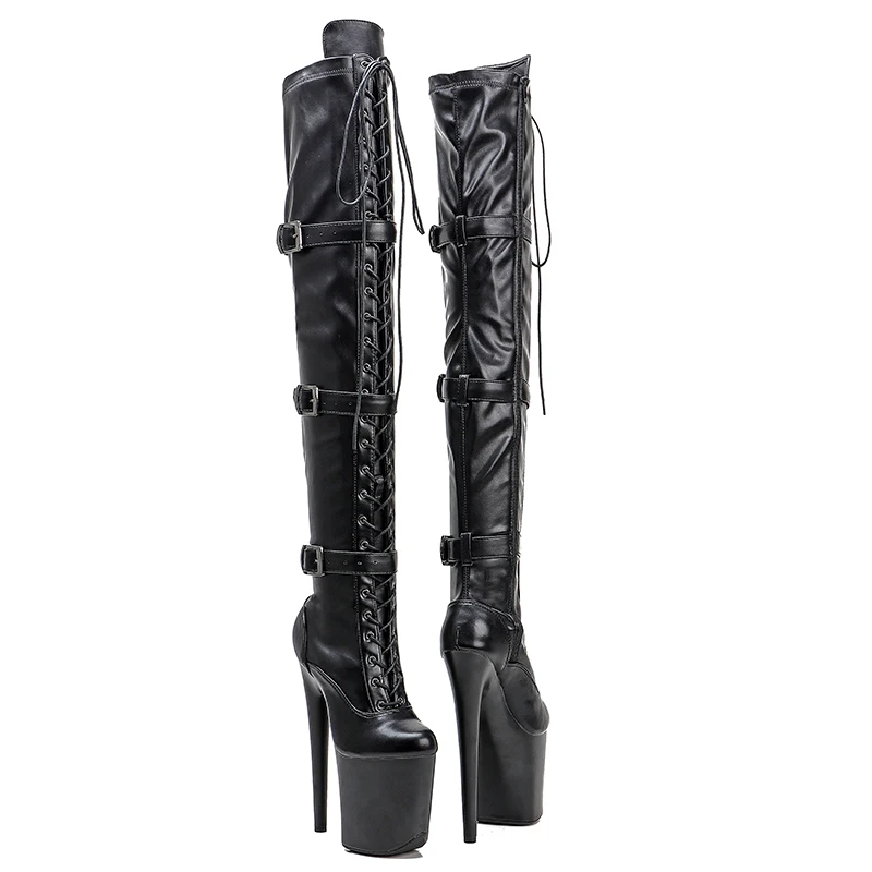 Leecabe  20CM/8inches Matte PU upper Pole dancing shoes High Heel over knee closed toe Pole Dance boots