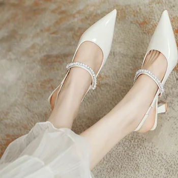New French Pointed-toe Women's Mules 2026 Summer Luxury Rhinestone Designer Sandals Comfortable Party Dress Women's High Heels