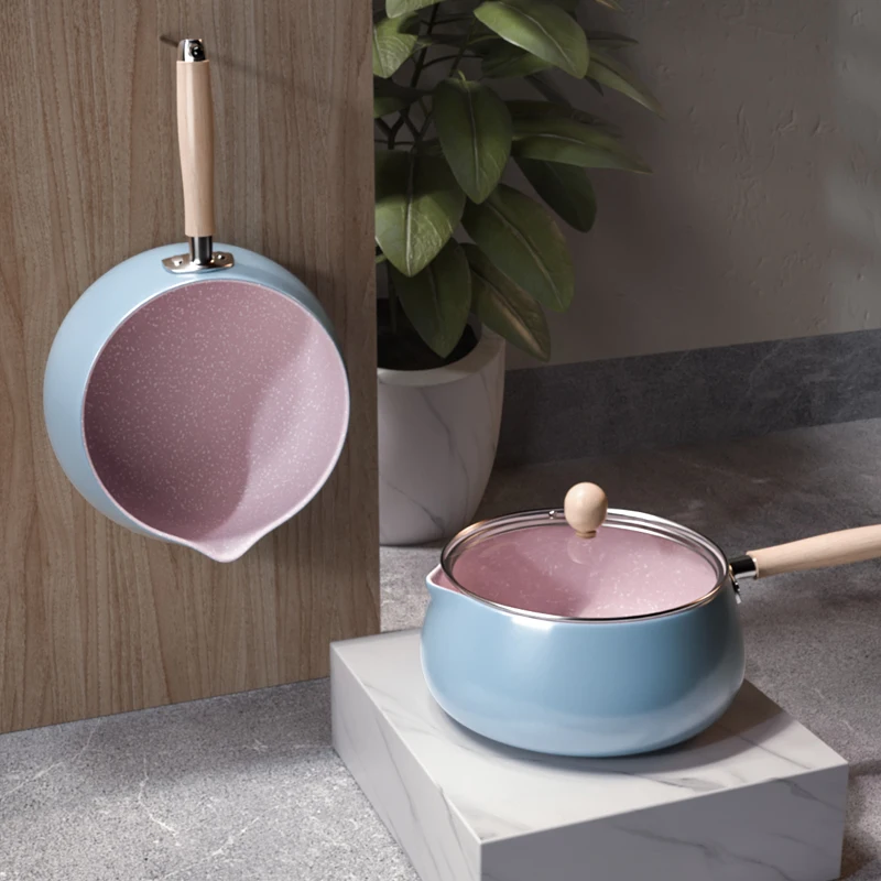 

Ceramic Set Soup Pot Korean Induction Milk Stock Pot Ramen Noodles Enamel Non Stick Handle Cookware