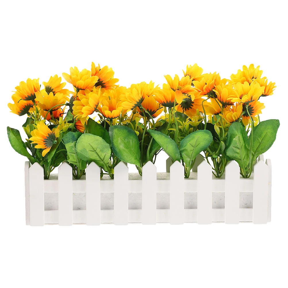 

Villain Artificial Flower Fence Faux Plants Sunflower Bonsai Adornment Wood Sunflowers Decor