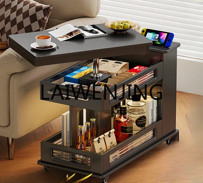 

Sofa Side Cabinet Light Luxury Tea Table Black Foldable Lifting Small Apartment Living Room Side Table Home